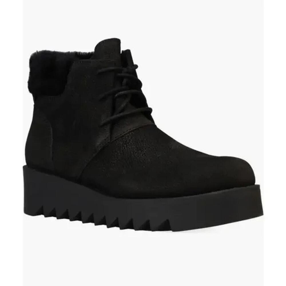 Eileen Fisher Kenille Black suede Genuine Shearling Trim Wedge Bootie size 7.5